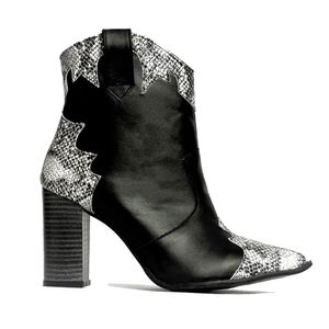 Botín Vaquero Mujer Emiliana Plata Negro Con Grabado De Víbora Lovely Shoes